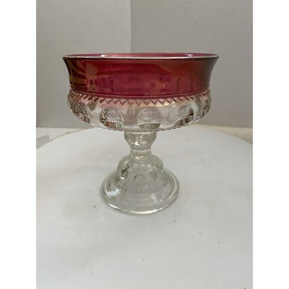 VTG Indiana Glass Kings Crown Thumbprint Ruby Flash Footed Compote Candy Dish - Picture 14 of 15